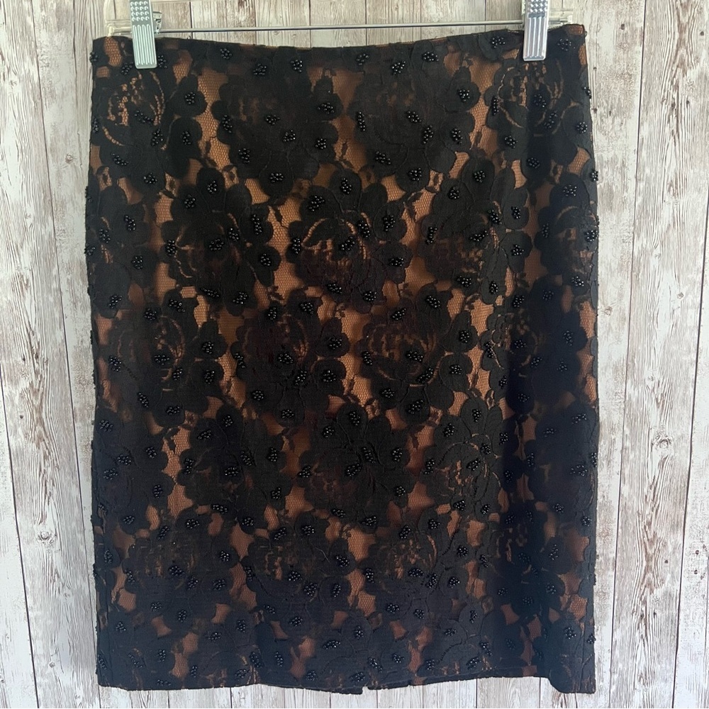 Talbots Black Floral Lace Beaded Pencil Skirt Cocktail Dressy 6P